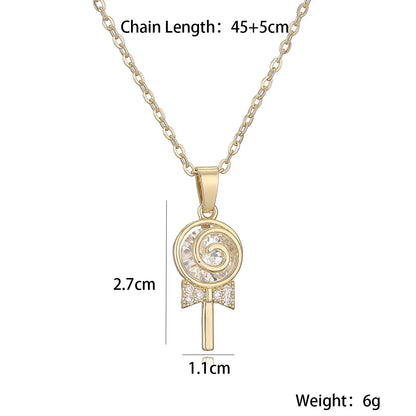 Copper 18K Gold Plated White Gold Plated Cute Sweet Commute Plating Inlay Lollipop Zircon Pendant Necklace