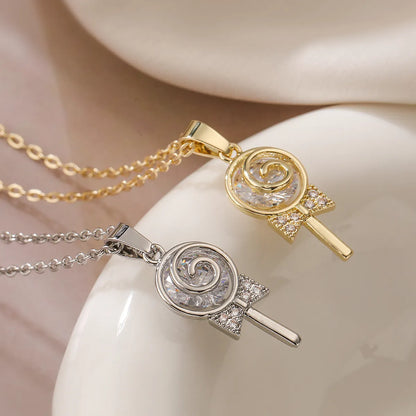 Copper 18K Gold Plated White Gold Plated Cute Sweet Commute Plating Inlay Lollipop Zircon Pendant Necklace