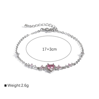 Copper 18K Gold Plated White Gold Plated Cute Sweet Simple Style Plating Inlay Heart Shape Zircon Bracelets