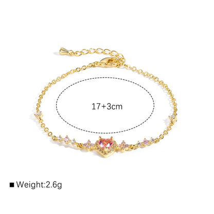 Copper 18K Gold Plated White Gold Plated Cute Sweet Simple Style Plating Inlay Heart Shape Zircon Bracelets