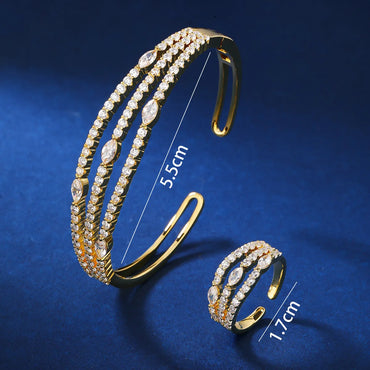 Copper 18K Gold Plated White Gold Plated Elegant Glam Layered Plating Inlay Geometric Zircon Rings Bracelets Jewelry Set