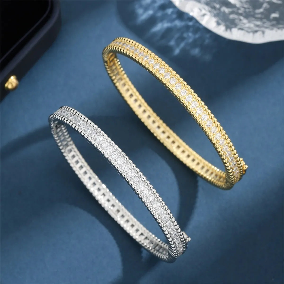 Copper 18K Gold Plated White Gold Plated Elegant Glam Luxurious Plating Solid Color Zircon Bangle