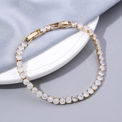 Copper 18K Gold Plated White Gold Plated Elegant Vacation Simple Style Geometric Polishing Inlay Zircon Bracelets