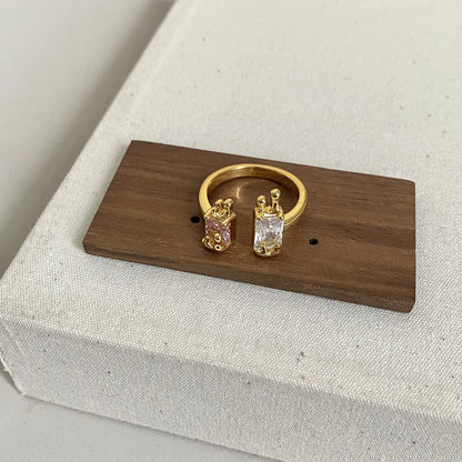 Copper 18K Gold Plated White Gold Plated Punk Beach Commute Inlay Square Zircon Open Rings