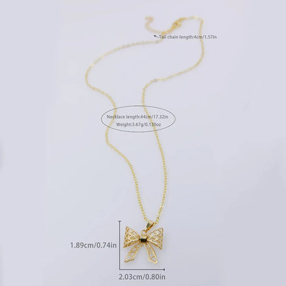 Copper 18K Gold Plated White Gold Plated Simple Style Plating Bow Knot Pendant Necklace