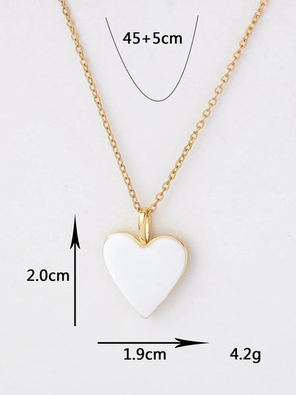 Copper 18K Gold Plated Y2K Heart Shape Enamel Pendant Necklace