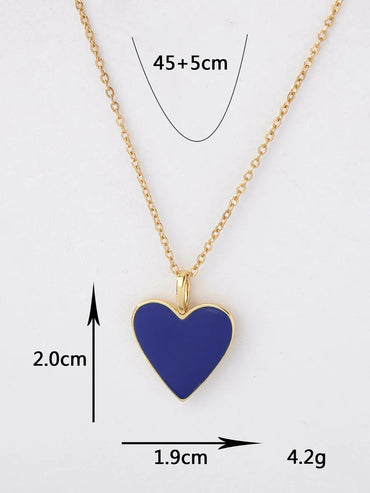 Copper 18K Gold Plated Y2K Heart Shape Enamel Pendant Necklace