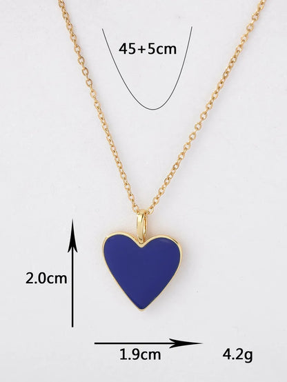 Copper 18K Gold Plated Y2K Heart Shape Enamel Pendant Necklace