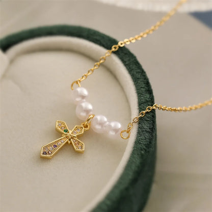 Copper Baroque Style Modern Style Simple Style Inlay Cross Key Lock Zircon Pendant Necklace