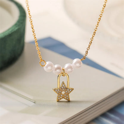 Copper Baroque Style Modern Style Simple Style Inlay Cross Key Lock Zircon Pendant Necklace