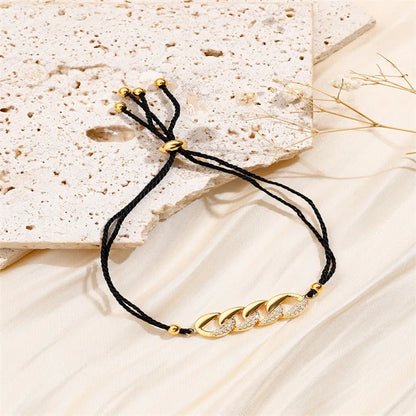 Copper Basic Classic Style Inlay Geometric Splicing Zircon Drawstring Bracelets