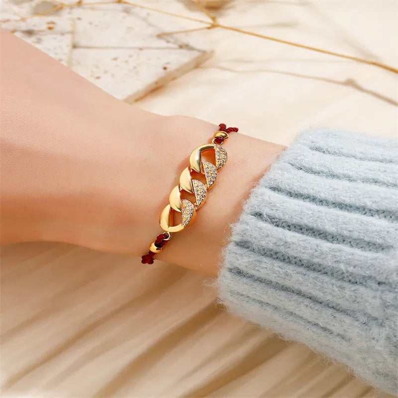 Copper Basic Classic Style Inlay Geometric Splicing Zircon Drawstring Bracelets