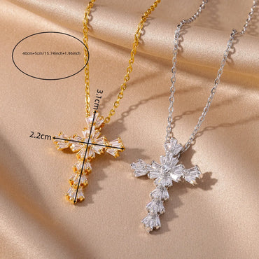 Copper Basic Modern Style Classic Style Plating Inlay Cross Zircon Pendant Necklace