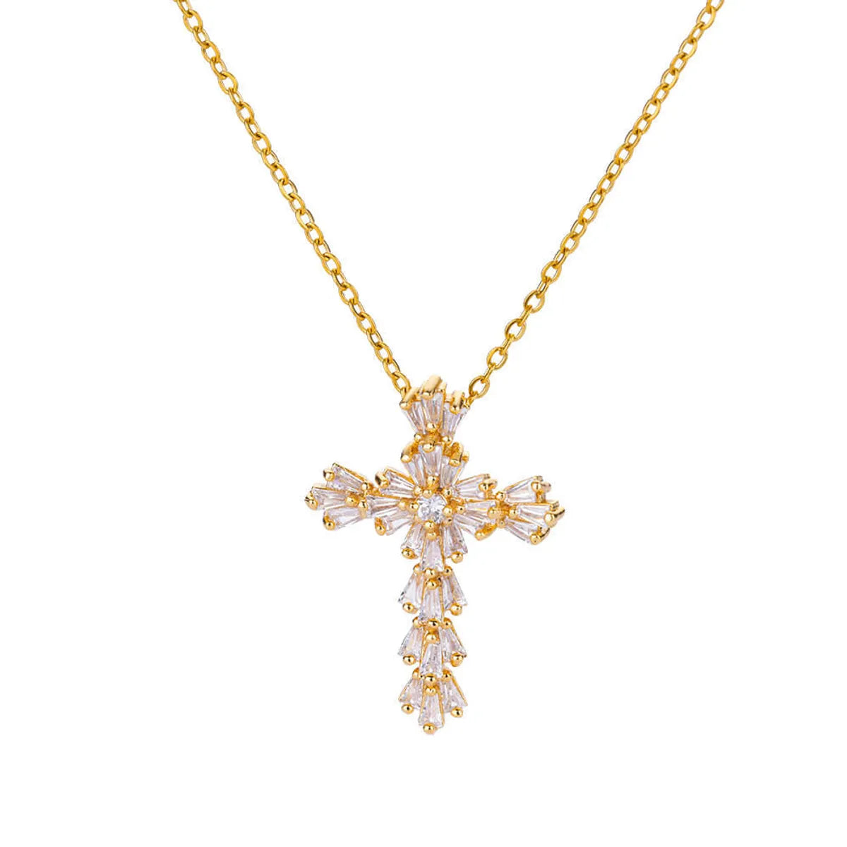 Copper Basic Modern Style Classic Style Plating Inlay Cross Zircon Pendant Necklace