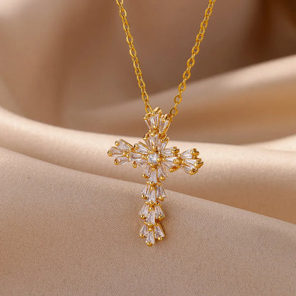 Copper Basic Modern Style Classic Style Plating Inlay Cross Zircon Pendant Necklace