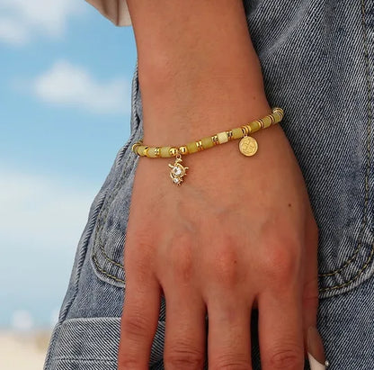 Copper Beaded Inlay Tortoise Tree Palm Tree Zircon Bracelets