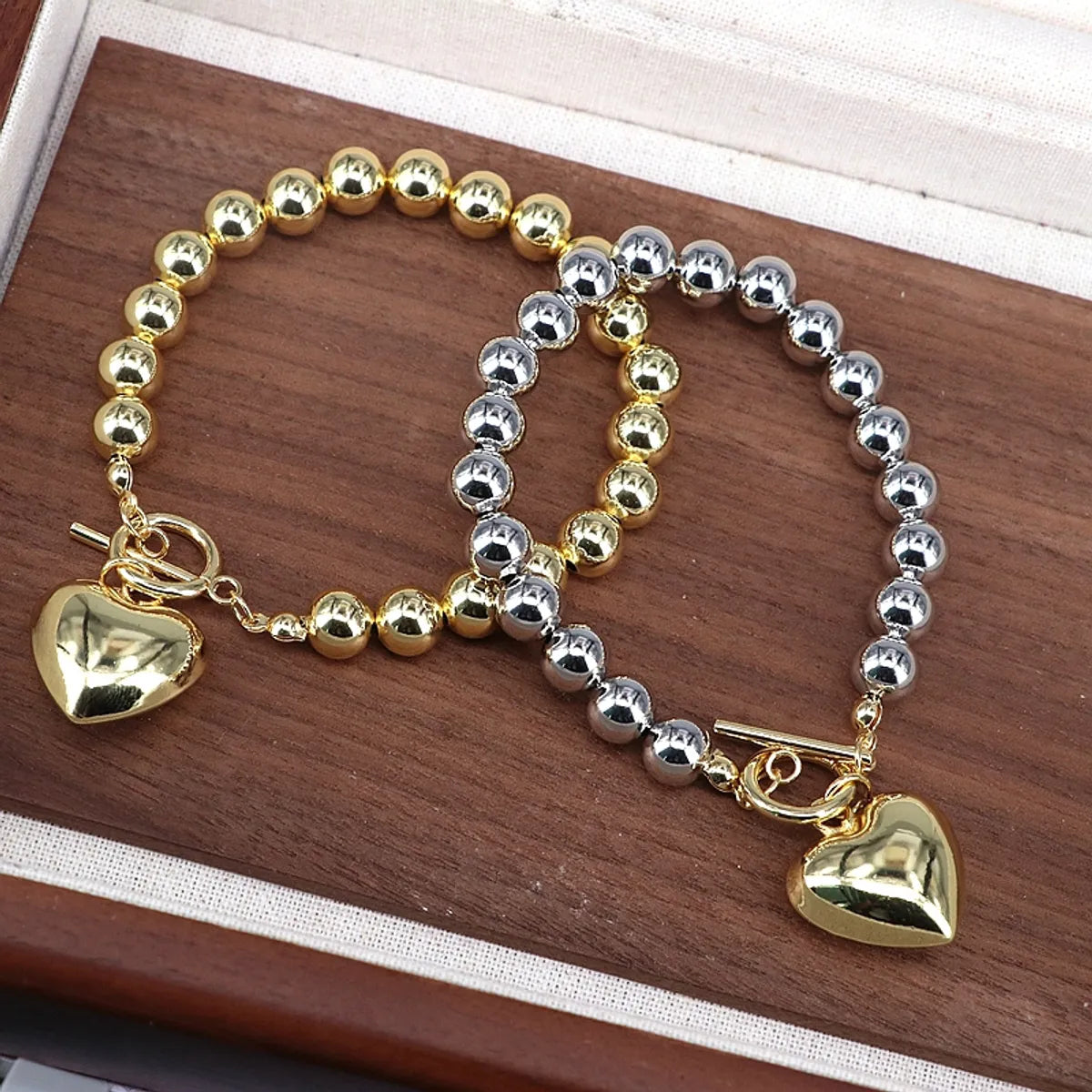 Copper Beaded Plating Heart Shape Bracelets