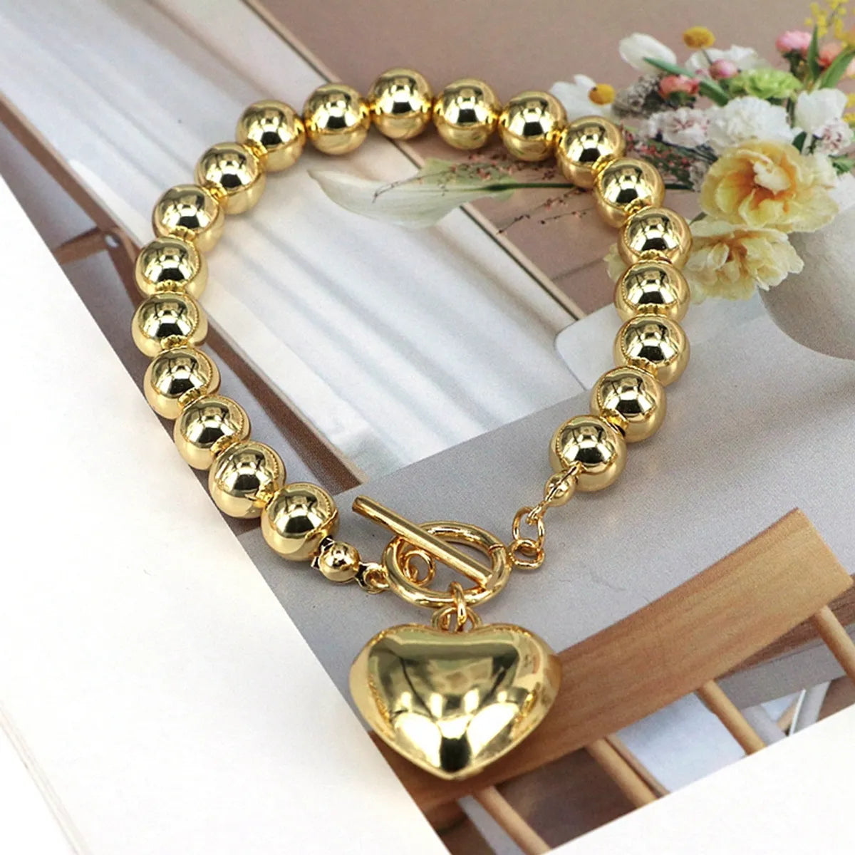 Copper Beaded Plating Heart Shape Bracelets