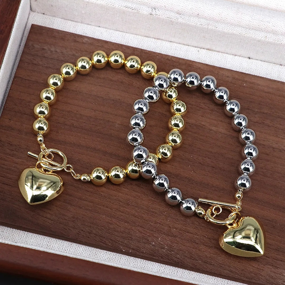 Copper Beaded Plating Heart Shape Bracelets