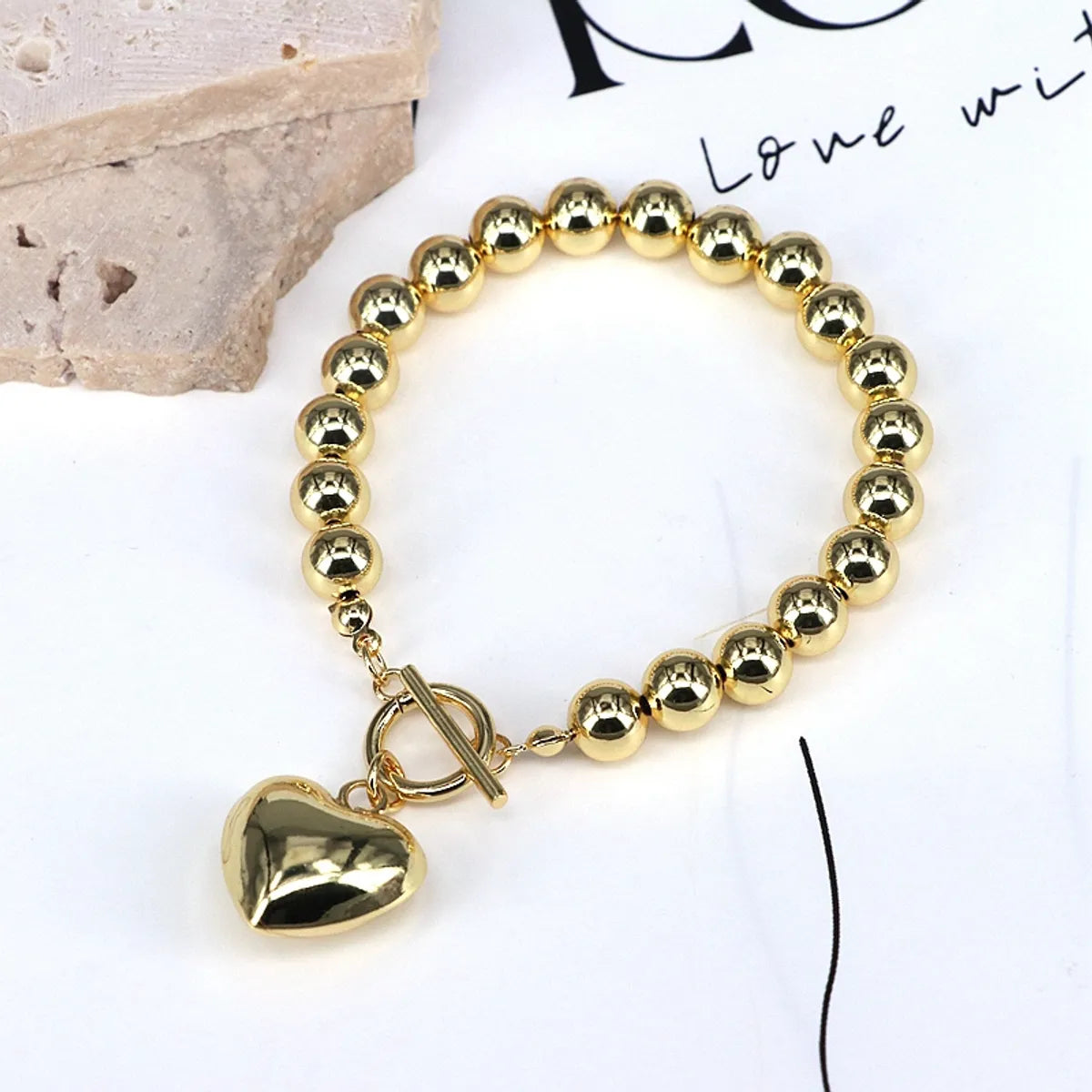 Copper Beaded Plating Heart Shape Bracelets