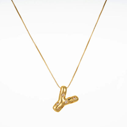 Copper Brass Gold Plated Elegant Glam Solid Color Plating Inlay Letter Zircon Pendant Necklace