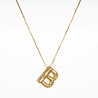 Copper Brass Gold Plated Elegant Glam Solid Color Plating Inlay Letter Zircon Pendant Necklace