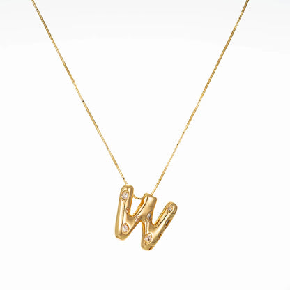 Copper Brass Gold Plated Elegant Glam Solid Color Plating Inlay Letter Zircon Pendant Necklace