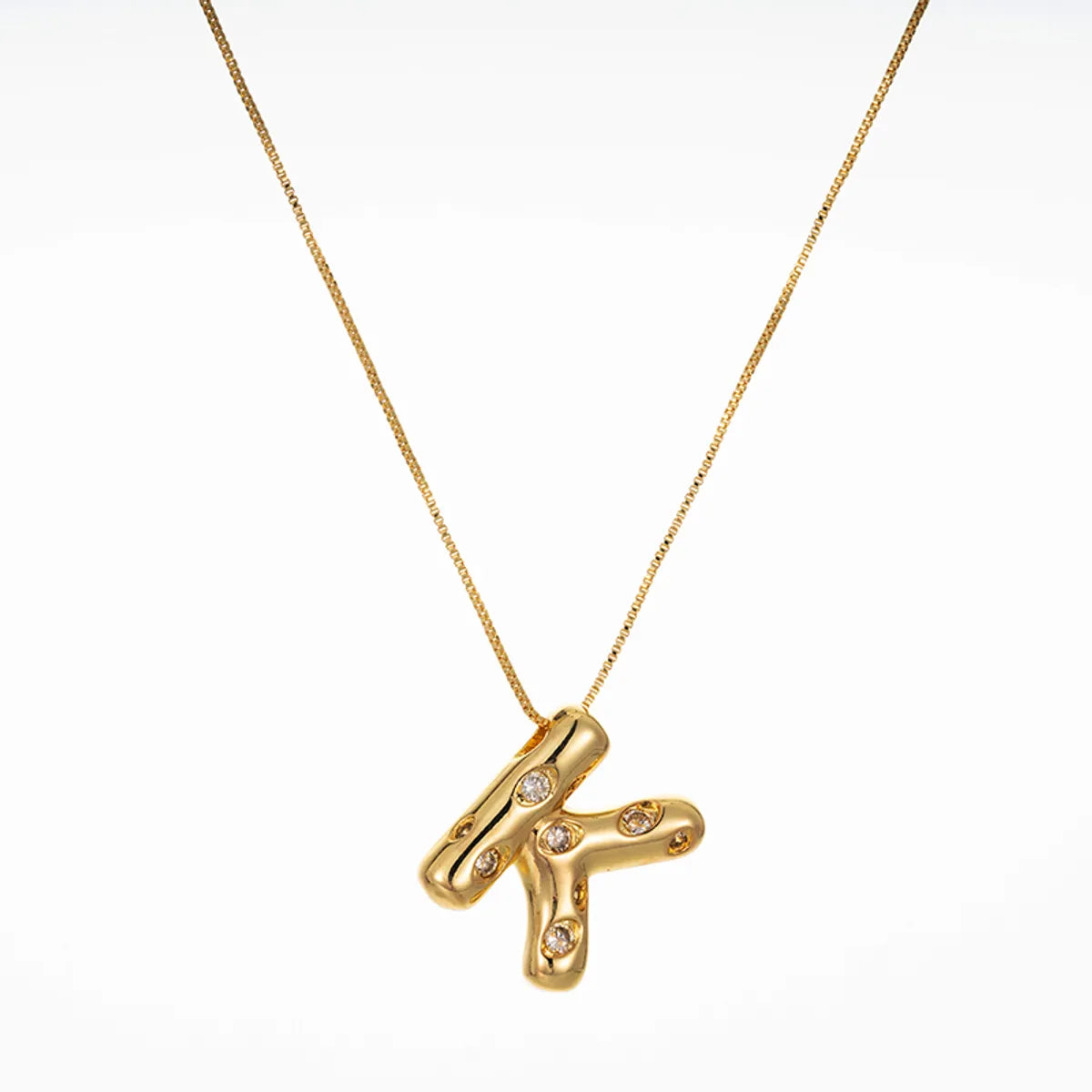 Copper Brass Gold Plated Elegant Glam Solid Color Plating Inlay Letter Zircon Pendant Necklace