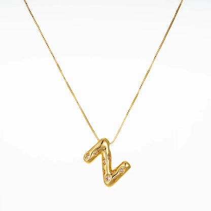 Copper Brass Gold Plated Elegant Glam Solid Color Plating Inlay Letter Zircon Pendant Necklace