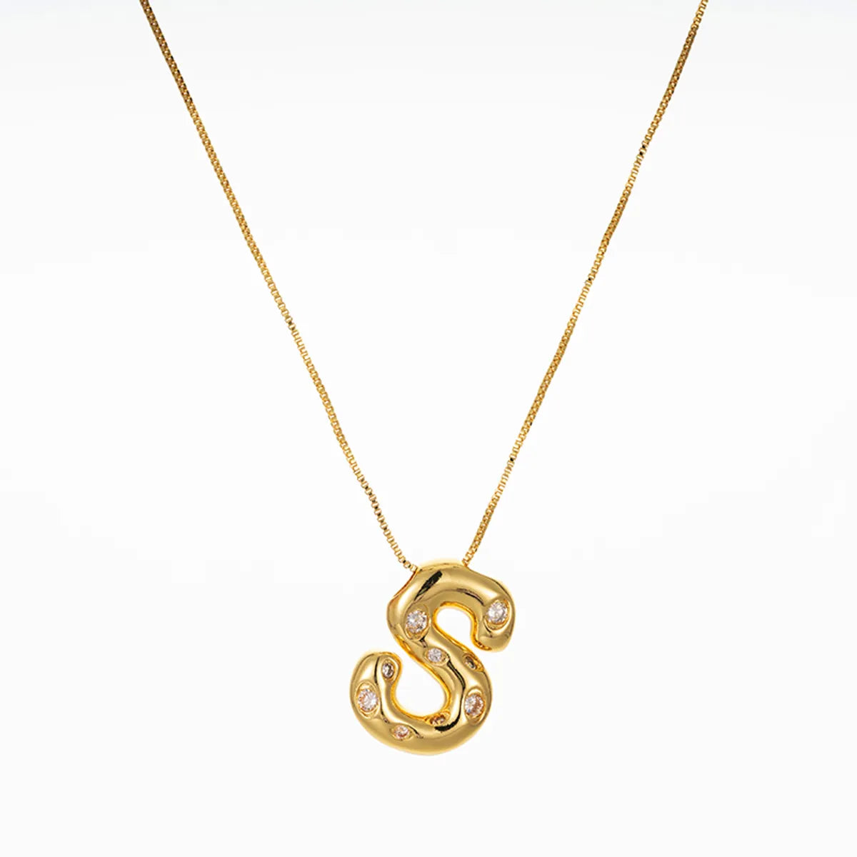 Copper Brass Gold Plated Elegant Glam Solid Color Plating Inlay Letter Zircon Pendant Necklace