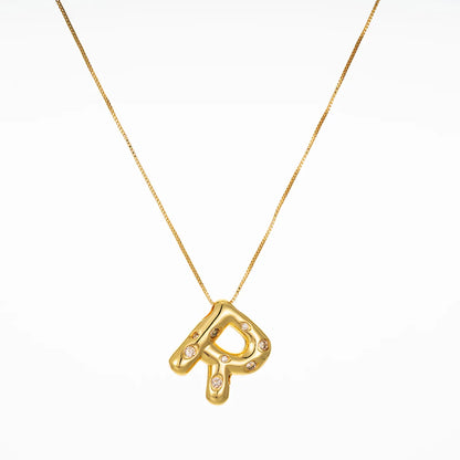 Copper Brass Gold Plated Elegant Glam Solid Color Plating Inlay Letter Zircon Pendant Necklace