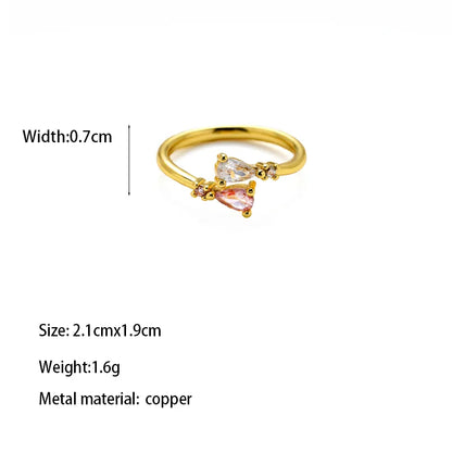 Copper Brass Gold Plated Lady Bridal Romantic Inlay Carving Gem Zircon Open Rings