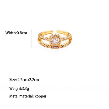 Copper Brass Gold Plated Simple Style Shiny Asymmetrical Inlay Geometric Zircon Open Rings