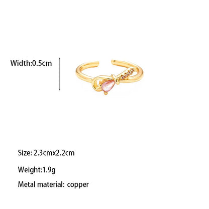 Copper Brass Gold Plated Simple Style Shiny Asymmetrical Inlay Geometric Zircon Open Rings