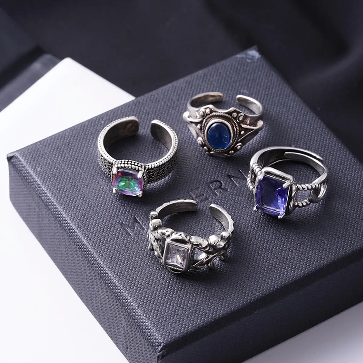 Copper Brass Silver Plated Plating Flower Rectangle Zircon Open Rings