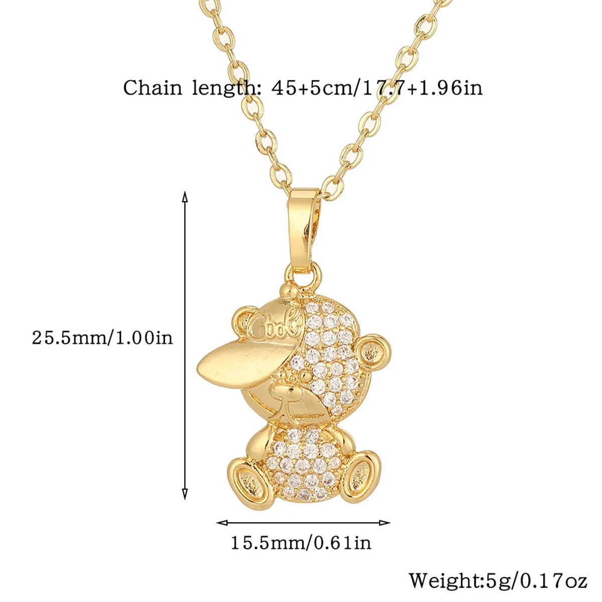 Copper Casual Cute Little Bear Plating Pendant Necklace