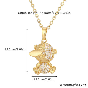 Copper Casual Cute Little Bear Plating Pendant Necklace