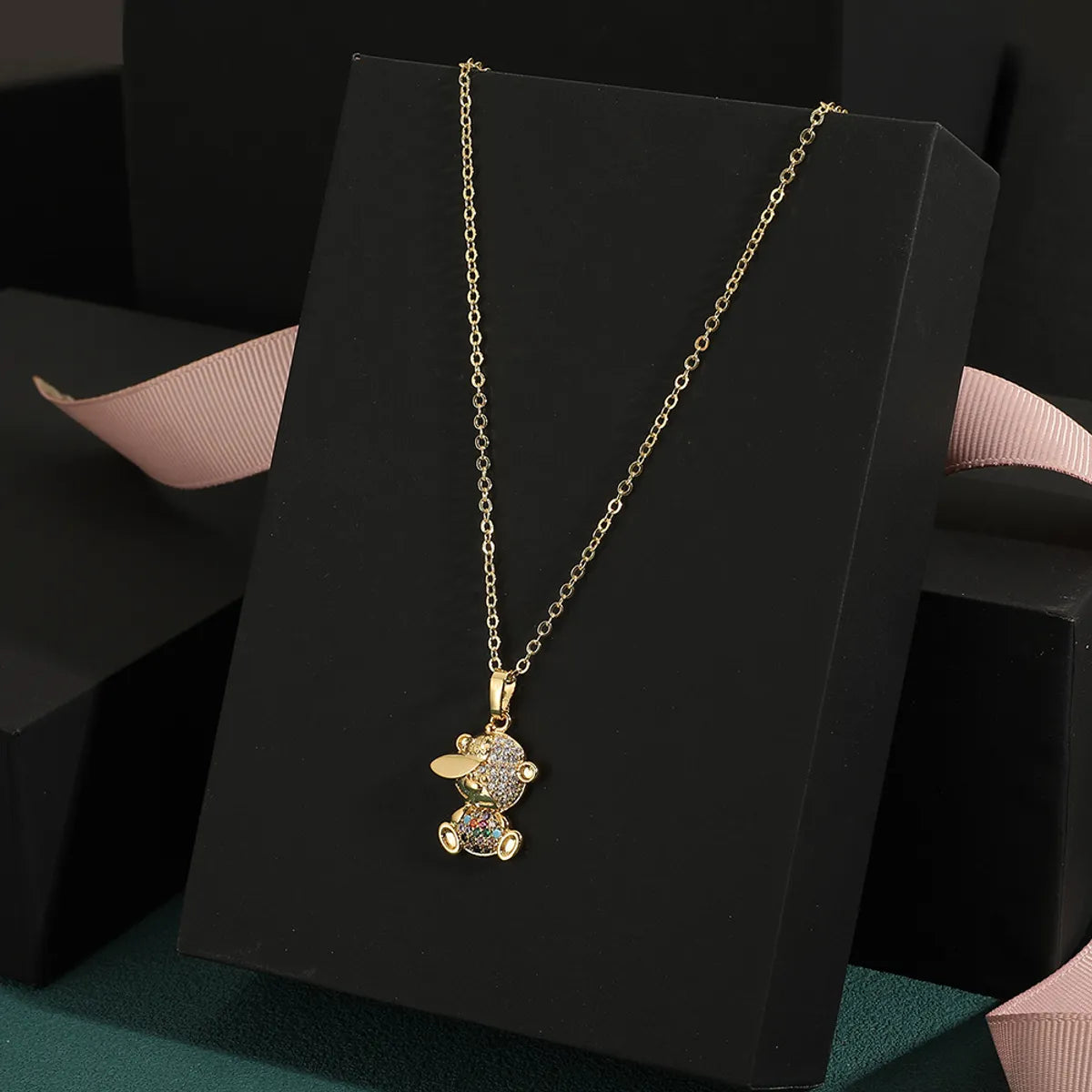 Copper Casual Cute Little Bear Plating Pendant Necklace