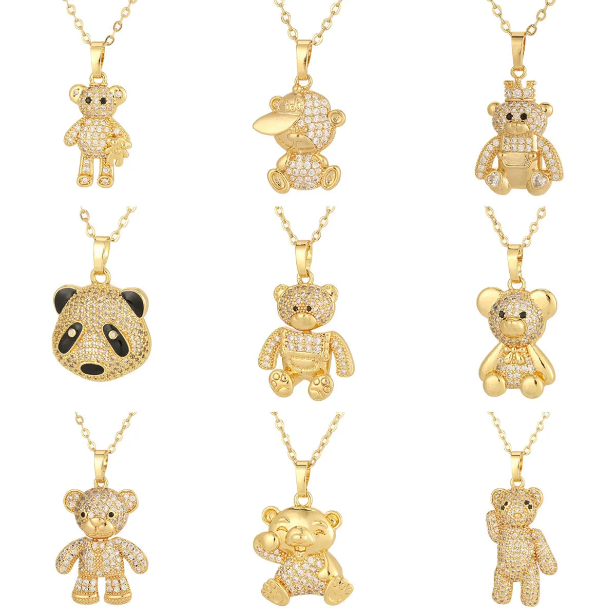 Copper Casual Cute Little Bear Plating Pendant Necklace