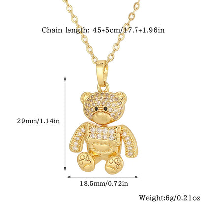 Copper Casual Cute Little Bear Plating Pendant Necklace