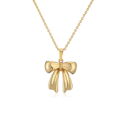 Copper Casual Elegant Simple Style Inlay Bow Knot Artificial Pearls Zircon Pendant Necklace