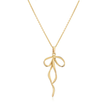 Copper Casual Elegant Simple Style Inlay Bow Knot Artificial Pearls Zircon Pendant Necklace