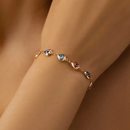 Copper Casual Pastoral Classic Style Enamel Inlay Heart Shape Eye Artificial Rhinestones Bracelets