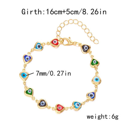 Copper Casual Pastoral Classic Style Enamel Inlay Heart Shape Eye Artificial Rhinestones Bracelets