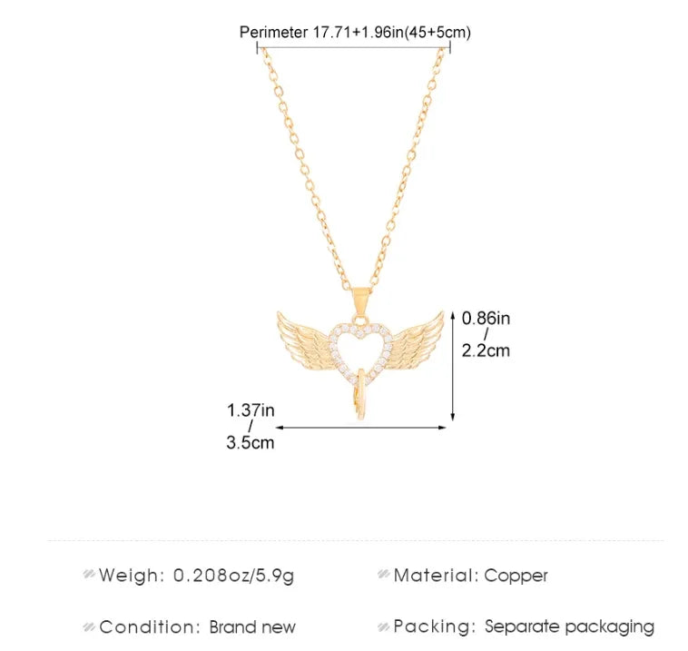 Copper Casual Simple Style Heart Shape Wings Pendant Necklace