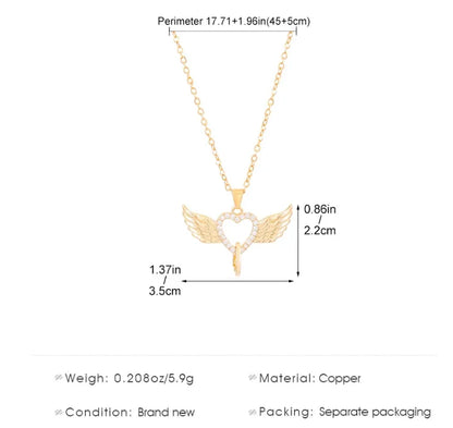 Copper Casual Simple Style Heart Shape Wings Pendant Necklace