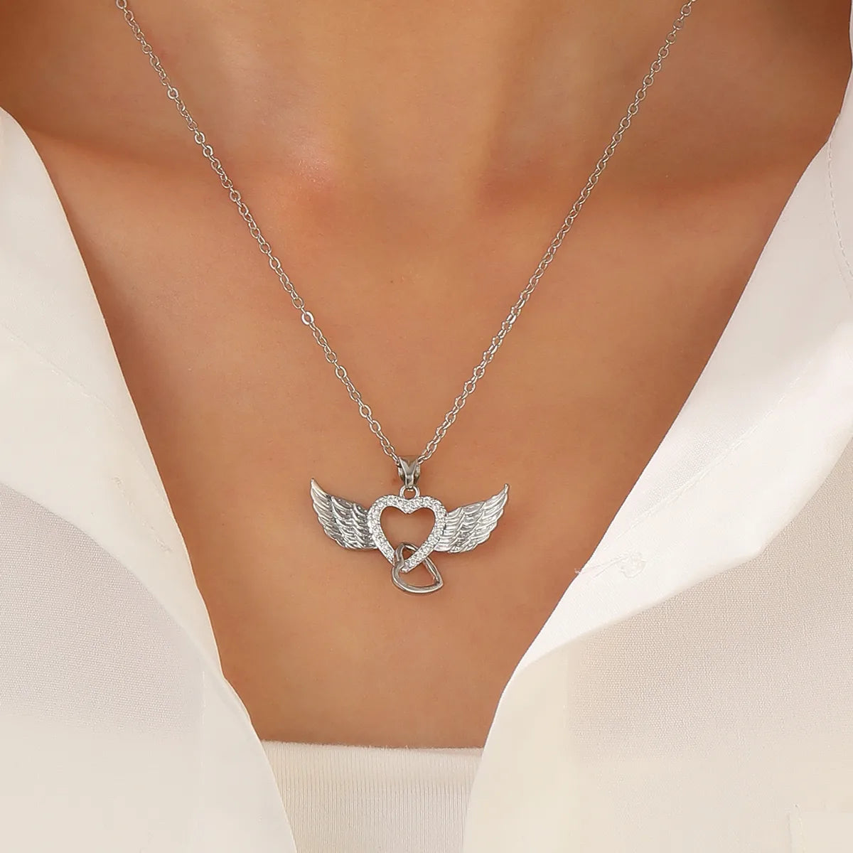 Copper Casual Simple Style Heart Shape Wings Pendant Necklace