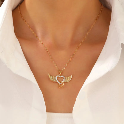 Copper Casual Simple Style Heart Shape Wings Pendant Necklace