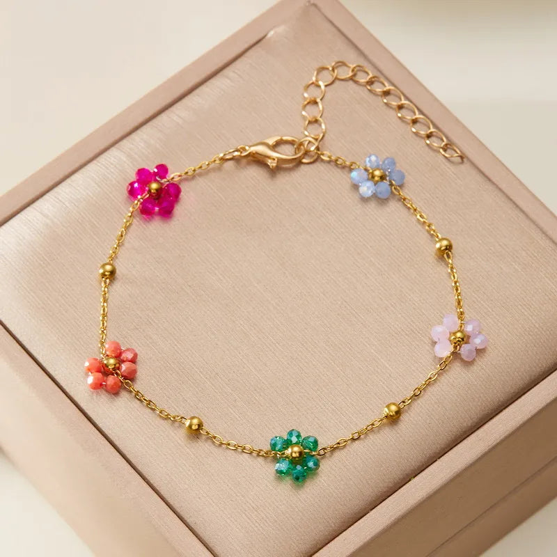 Copper Casual Sweet Beaded Flower Bracelets Anklet Necklace