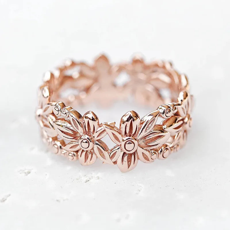 Copper Casual Sweet Plating Flower Rings